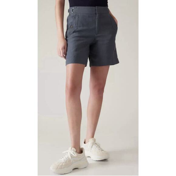 Athleta Shorts Women Sz 6 Voyager Linen Short Granite Blue Pockets Safari Modest - Picture 3 of 4